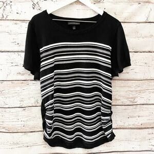 LANE BRYANT Black White Striped Knit Top Sz 14 16